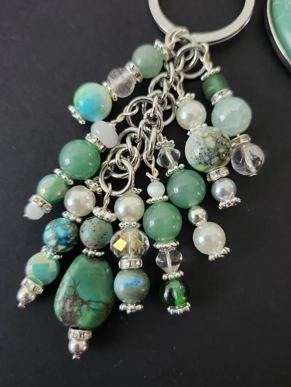 Celestial Stone Purse Charm or Keychain Aventurine Turquoise Handcrafted